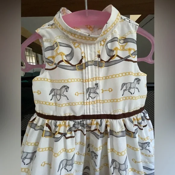 Janie and Jack White and Blue Horse Equestrian Dresses